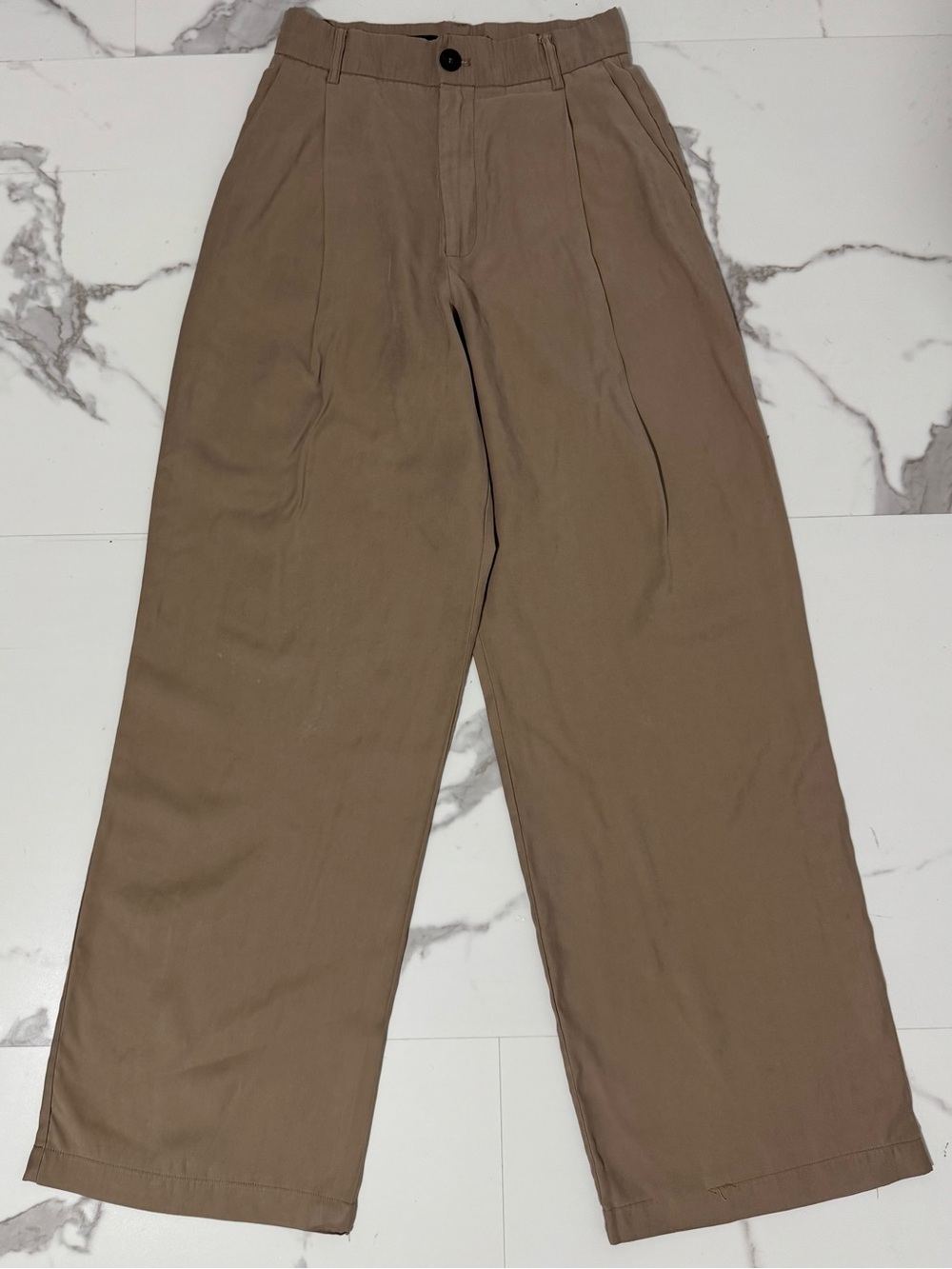 Zara Wide Leg Trousers XS Beige High Rise Pleated Casual Office Pants